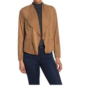 Max Studio Women Long Sleeve Faux Suede Open Front Drape Collar Tan Jacket - M